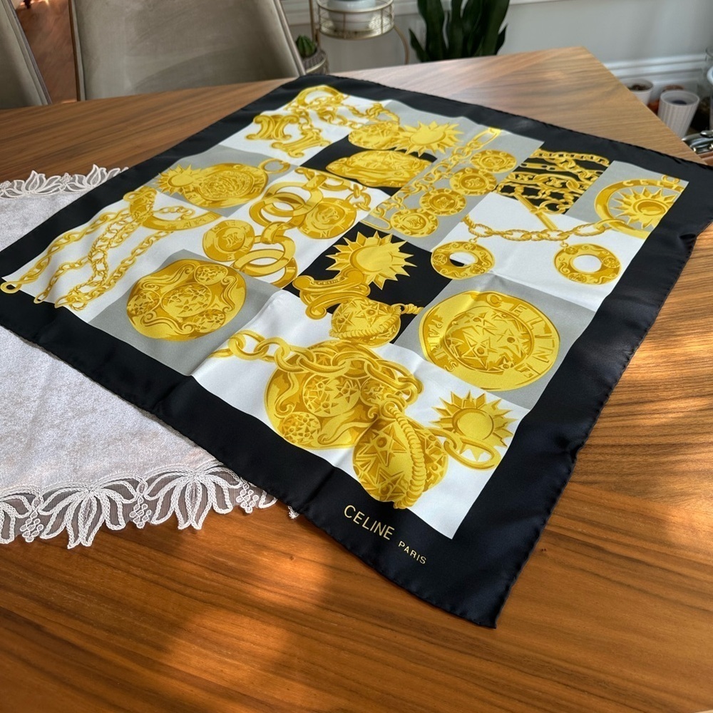 CELINE Paris Jewerly Print Scarf 100% Silk Square 26" Black New without Tag. - Picture 10 of 13